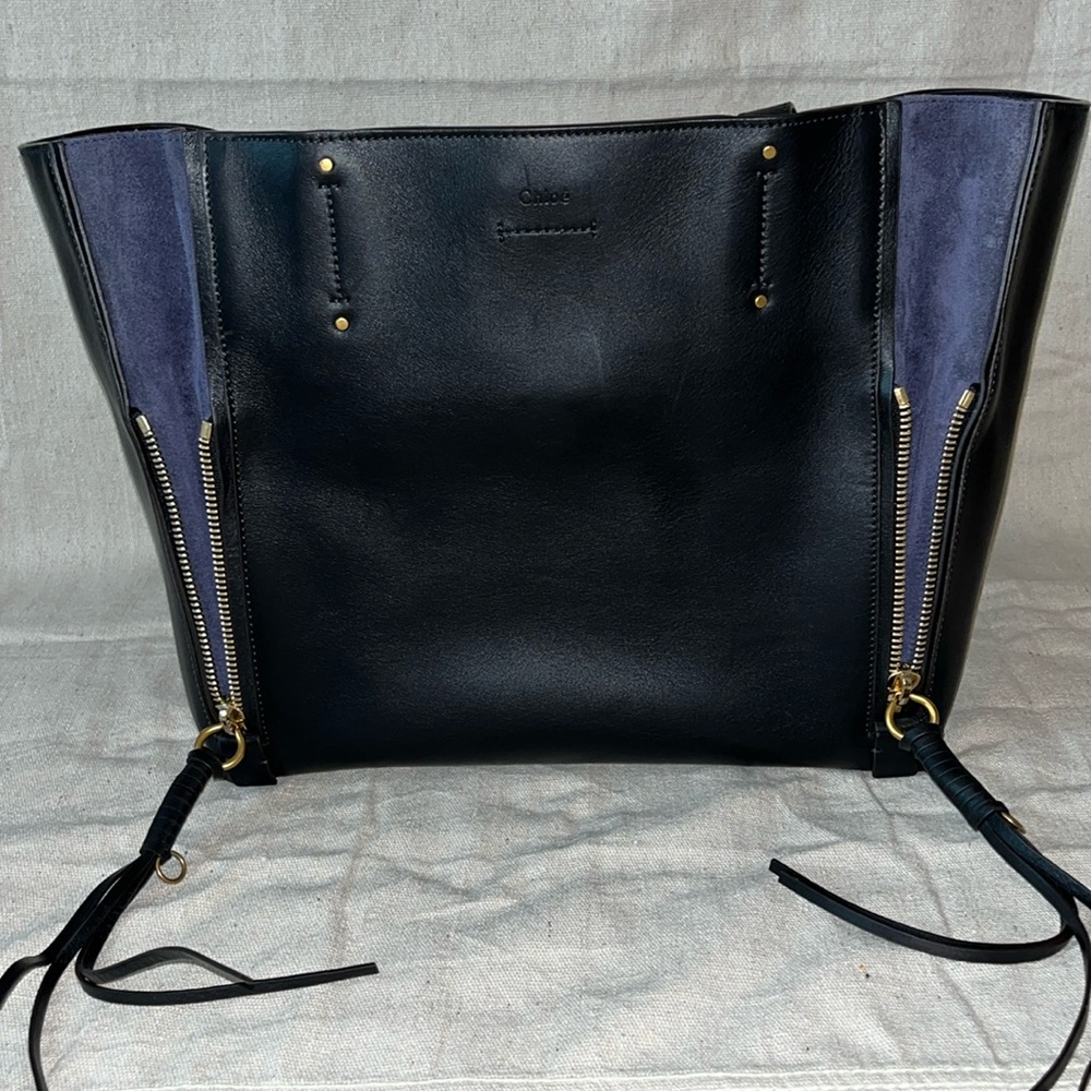 Chloe - Milo tote - Black calf with blue suede accent